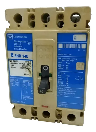 Disjuntor Caixa Moldada Tripolar 20a Cutler Hammer Ehd 14k
