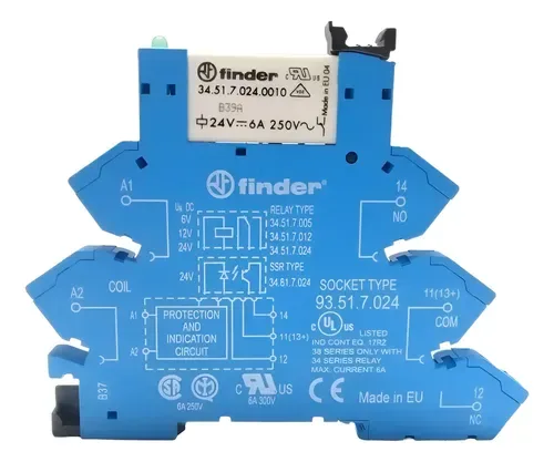 Relé Finder 34.51.7.024.0010 Com Base 93.51.7.024 Kit 10 Uni