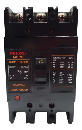 Disjuntor Tripolar 75a Delixi Mccb Cdm15-100cs Ac220v Ac600