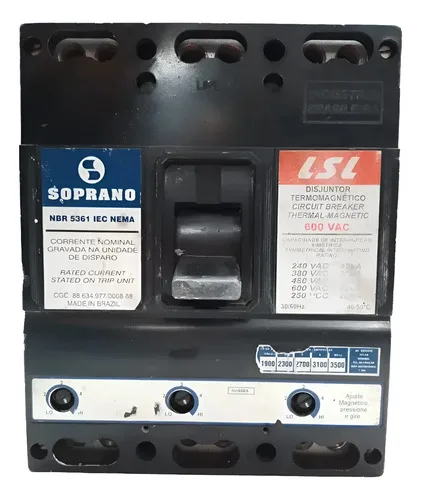 Disjuntor Tripolar Termomagnético Caixa Moldada Soprano 600a