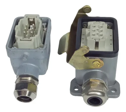 Tomada Conector Macho Fêmea 6 Pinos Wieland Han6es-m 600v Cinza