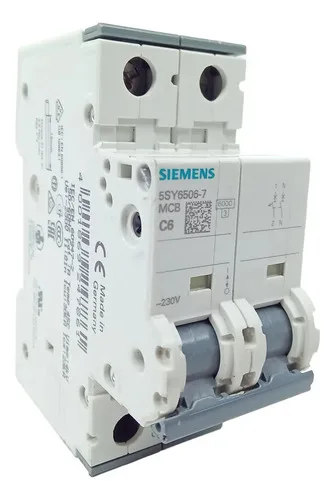 Disjuntor 6a Siemens Bipolar 5sy6506-7 Mcb Curva C