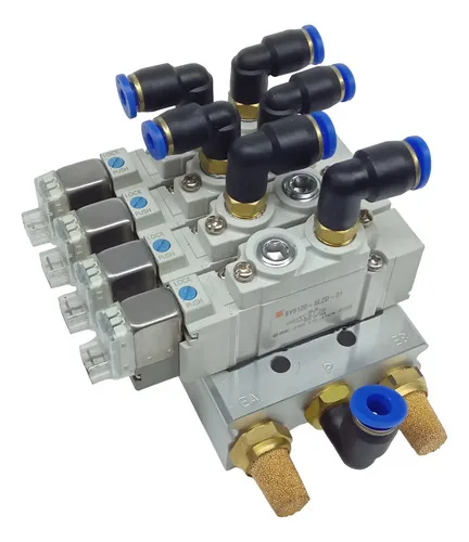 Bloco Com 4x Válvula Pneumatica Smc Sy5120-5lzd-01 24vdc