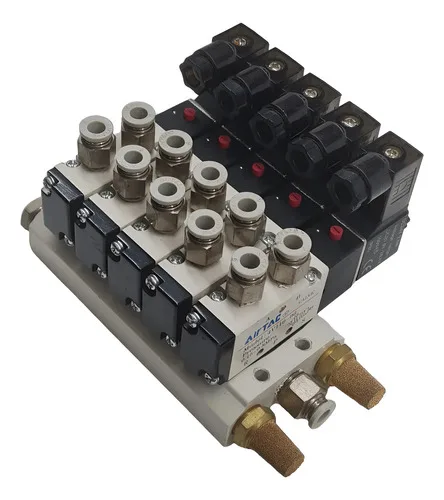 Bloco Manifold Pneumático Airtac 4v110-06 Com 5 Bobinas 24v