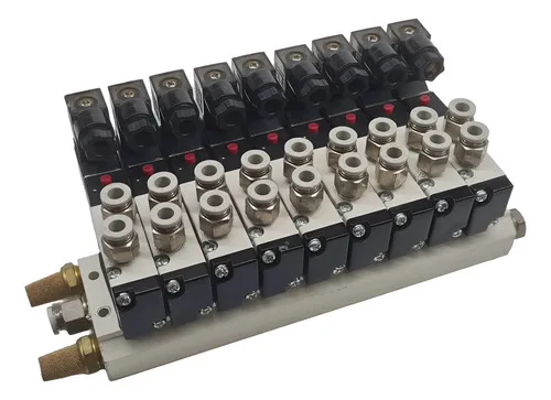 Bloco Manifold Pneumático Airtac 4v110-06 Com 9 Bobina 24v