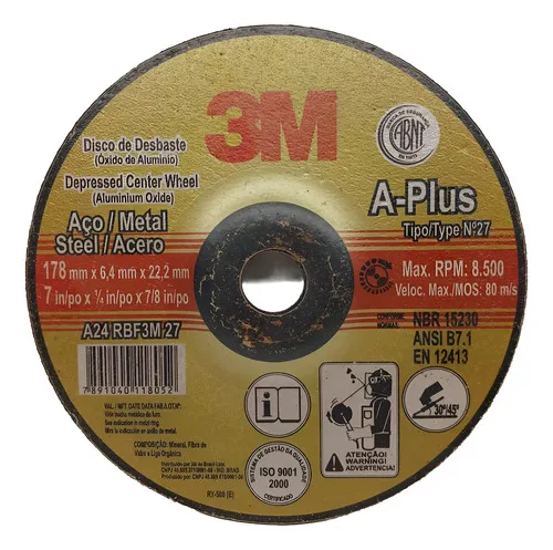 Disco Desbaste Alumínio 3m A-plus 27 178x6,4x22,2mm 8500rpm