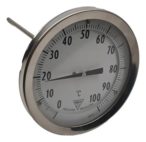 Termômetro Industrial Em Inox Willy 0-100°c Haste 20cm Prateado